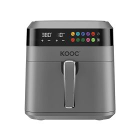   KOOC XL Airfryer Óriás Légsütő, 6,5 L ,LED érintőképernyős digitális kijelző, 10 az 1-ben, Testreszabott Hőmérséklet/Idő, Tapadásmentes Kosár, Szürke