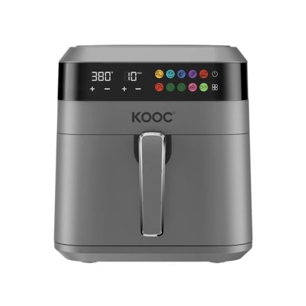 KOOC XL Airfryer Óriás Légsütő, 6,5 L ,LED érintőképernyős digitális kijelző, 10 az 1-ben, Testreszabott Hőmérséklet/Idő, Tapadásmentes Kosár, Szürke