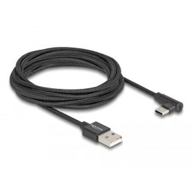   Delock USB 2.0 kábel A-típusú csatlakozódugó - USB Type-C  csatlakozódugó, ívelt, 3 m, fekete