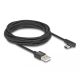 Delock USB 2.0 kábel A-típusú csatlakozódugó - USB Type-C  csatlakozódugó, ívelt, 3 m, fekete