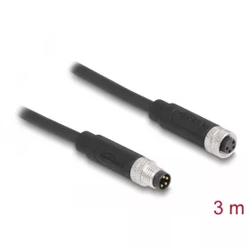   Delock M8 4 tűs kábel A-kódolású apa - anya PUR (TPU) 3 m hosszú (80144)