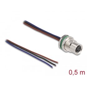   Delock M8 3 tűs anya A-kódolású, szabad kábelvégződésű panelhez 0,5 m (80146)