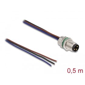   Delock M8 3 tűs apa A-kódolású, szabad kábelvégződésű panelhez 0,5 m (80147)