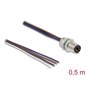   Delock M8 4 tűs apa A-kódolású, szabad kábelvégződésű panelhez 0,5 m (80149)