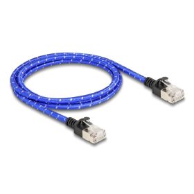   Delock RJ45 hálózati kábel fonott borítással Cat.6A U/FTP Slim, 1 m, kék (80377)