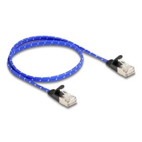   Delock RJ45 lapos hálózati kábel fonott borítással Cat.6A U/FTP 0,5 m, kék (80382)