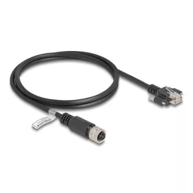   Delock M12 kábel D-kódú 4 tűs anya - RJ45 apa csavarokkal Cat.5e FTP 1 m hosszú fekete (80443)