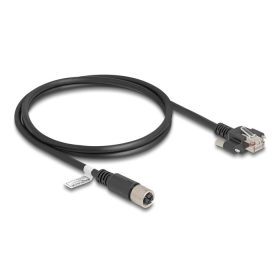   Delock M12 kábel X-kódú 8 tűs anya - RJ45 apa csavarokkal Cat.6A S/FTP 1 m hosszú fekete (80456)