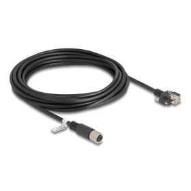   Delock M12 kábel X-kódú 8 tűs anya - RJ45 apa csavarokkal Cat.6A S/FTP 5 m hosszú fekete (80459)