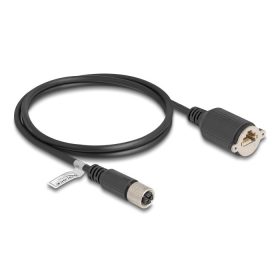   Delock M12 kábel X-kódú 8 tűs anya - RJ45 anya Cat.6A S/FTP installálásához 1 m, fekete (80460)