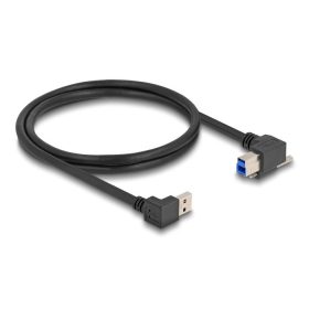   Delock USB 5 Gbps kábel A-típusú USB apa 90 -ban lefelé hajlított   B-típusú USB apa csavarral 90 -ban jobbra hajlított 1 m fekete (80481)