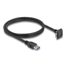   Delock USB 5 Gbps kábel A-típusú USB apa egyenes   Micro-B USB apa csavarral 90 -ban felfelé hajlított 1 m fekete (80483)