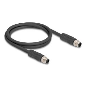   Delock M12 kábel L-kódolt 4 tűs apa - apa PUR húzóláncokhoz alkalmas 1 m fekete (80514)