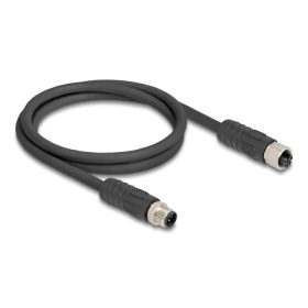   Delock M12 kábel L-kódolt 4 tűs apa - anya PUR húzóláncokhoz alkalmas 1 m fekete (80519)