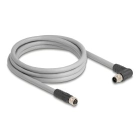  Delock M12 kábel L-kódolt 5 tűs jobbra hajlított apa   egyenes anya PUR húzóláncokhoz alkalmas 2 m szürke (80548)