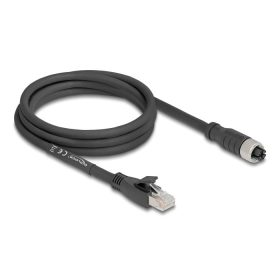   Delock M12 kábel X-kódolt 8 tűs apa - RJ45 anya Cat.5e S/FTP flexibilis 2 m fekete