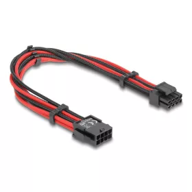  Delock Bővítő kábel 8 tűs EPS apa - 4 + 4 tűs EPS anya textil, fekete-piros borítással 30 cm (80974)
