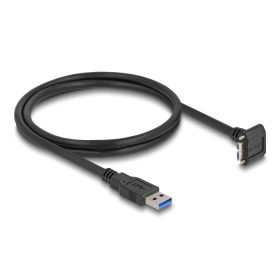  Delock USB 5 Gbps kábel A-típusú USB apa egyenes   Mikro-B-típusú USB apa 90 -ban lefelé fordított 18 mm-es csavar távolsággal 1 m, fekete