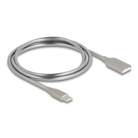   Delock USB 2.0 kábel fém köpennyel USB Type-A dugasz USB Type-C  dugóhoz PD 3.0 60 W 1 m ezüst