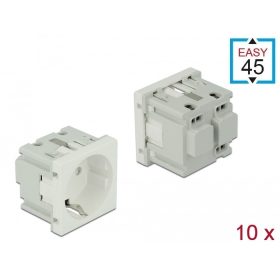   Delock 45 x 45 mm méretű, Easy 45 földelt hálózati csatlakozóaljzat, 10 db. Fekete (81320)
