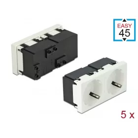   Delock 45 x 45 mm méretű, 2 modulos 45  elrendezésű Easy 45 földelt hálózati csatlakozóaljzat 5 dara