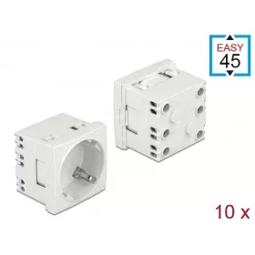   Delock 45 x 45 mm méretű, bővíthető, 45  elrendezésű Easy 45 földelt hálózati csatlakozóaljzat, 10 d (81324)