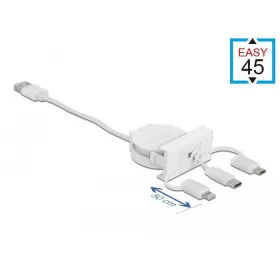   Delock Easy 45 modulos USB 2.0 3 az 1-ben behúzható kábel, A-típusú USB - USB-C , Micro USB és light (81375)
