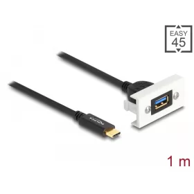   Delock Easy 45 modul SuperSpeed USB 10 Gbps (USB 3.2 Gen 2) A-típusú USB anya - USB Type-C  apa rövid kábellel, 22,5 x 45 mm (81388)
