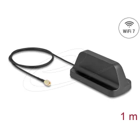   Delock WiFi 7 antenna RP-SMA-dugó 2,5 - 3,6 dBi irányítatlan, mágneses talppal és csatlakozókábellel ULA100 1 m, kültéri, fekete