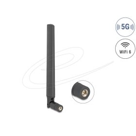   Delock 5G LTE GNSS WiFi 6 antenna SMA-dugó 0,9 - 4,1 dBi 183 mm mindenirányú, dönthető csatlakozással (fekete színű)
