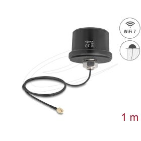   Delock WiFi 7 antenna RP-SMA-dugó 3,1 - 3,5 dBi irányítatlan, csatlakozókábellel ULA100 1 m, tetőre szerelhető, kültéri, fekete