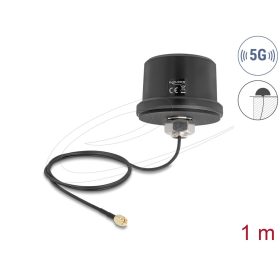   Delock 5G LTE GNSS WiFi 6 antenna SMA-dugó 1,9 - 3,3 dBi irányítatlan, csatlakozókábellel ULA100 1 m, tetőre szerelhető, kültéri, fekete