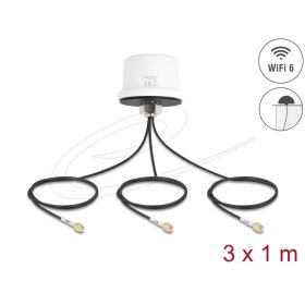   Delock 4G MIMO két sávos, kültéri, fehér WiFi 6 antenna 3 db. SMA apa ULA100, 1 m hosszú, csavarmenetes