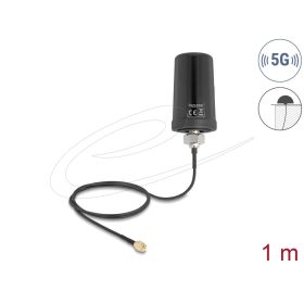   Delock 5G LTE GNSS WiFi 6 antenna SMA-dugó 1,1 - 4,0 dBi irányítatlan, csatlakozókábellel ULA100 1 m, tetőre szerelhető, kültéri, fekete