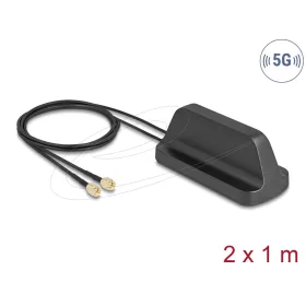   Delock 5G LTE GNSS WiFi 6 MIMO antenna 2 x SMA-dugó 2,1 - 3,0 dBi irányítatlan, mágneses talppal és csatlakozókábellel ULA100 1 m, kültéri, fekete