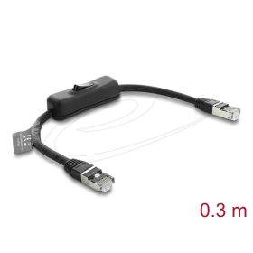   Delock RJ45 kábel, dugó dugó, kapcsolóval, Cat.6 F/UTP, 0,3 m   hálózati kapcsoló, fekete
