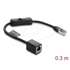   Delock RJ45 kábel, dugós csatlakozó aljzat, kapcsolóval, Cat.6 F/UTP, 0,3 m   fekete