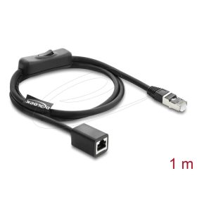   Delock RJ45 kábel, dugós csatlakozó aljzat, kapcsolóval, Cat.6 F/UTP, 1 m   fekete