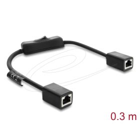   Delock RJ45 kábel, hüvely csatlakozó aljzat, kapcsolóval, Cat.6 F/UTP, 0,3 m   fekete