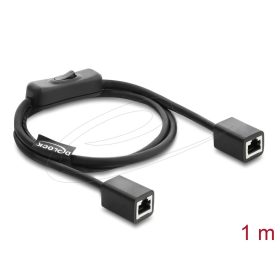   Delock RJ45 kábel, hüvely csatlakozó aljzat, kapcsolóval, Cat.6 F/UTP, 1 m   fekete