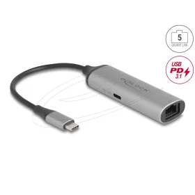   Delock USB Type-C  hálózati adapter 5 Gigabit LAN 1 x RJ45 tápszolgáltatóval PD 3.1 140 watt