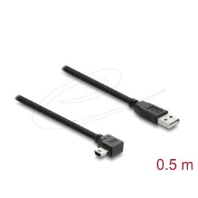   Delock USB 2.0 kábel A-típusú csatlakozódugó - Mini-B típusú csatlakozódugó, jobbra hajlítva, 0,5 m