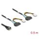 Delock PCIe 4.0 kábel Slim SAS SFF-8654 8i   2 x U.2 SFF-8639 hüvely + tápcsatlakozó, 0,5 m