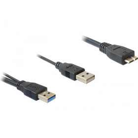   USB Y kábel, 2 x USB 3.0 dogó A – 1 x USB 3.0 mikró dugó B, 0,2 m, fekete