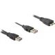 USB Y kábel, 2 x USB 3.0 dogó A – 1 x USB 3.0 mikró dugó B, 0,2 m, fekete