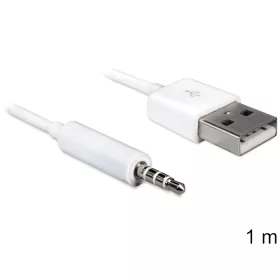   Delock USB-A apa -> sztereo jack 3.5 mm apa 4 pin IPod Shuffle kábel 1m fehér (83182)