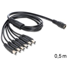   Delock 5.5 x 2.1 mm 1 x anya > 6 x apa DC elosztókábel 0,5m fekete (83289)
