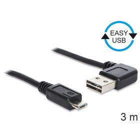   Delock 83384 EASY-USB 2.0 -A apa hajlított bal / jobb > USB 2.0 micro-B apa kábel, 3 m