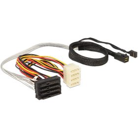   Delock Mini SAS HD SFF-8643 > 4 x SAS SFF-8482 + táp + oldalsáv kábel 50cm (83390)