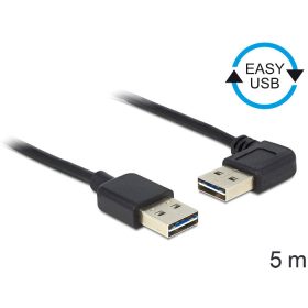   Delock 83467 EASY-USB 2.0-A apa > apa kábel 90°-ban ívelt bal / jobb 5 m, fekete